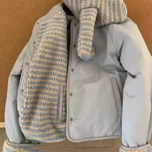 color-block knit patchwork cotton-padded jacket
