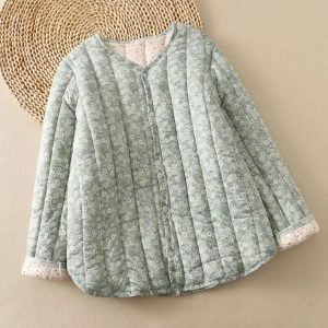 Haze blue floral print quilted cardigan